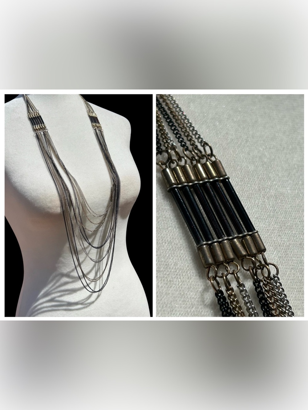 Necklace Multi-strand Statement MIxed Metal Gold Grey Black